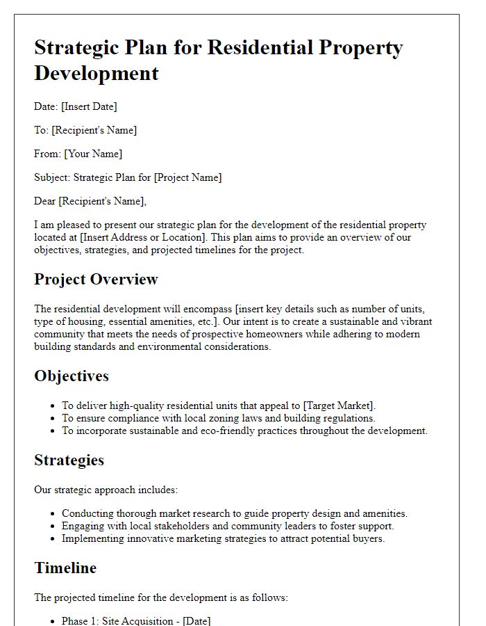 Letter template of strategic plan for residential property development