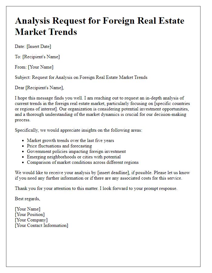 Letter template of analysis request for foreign real estate market trends