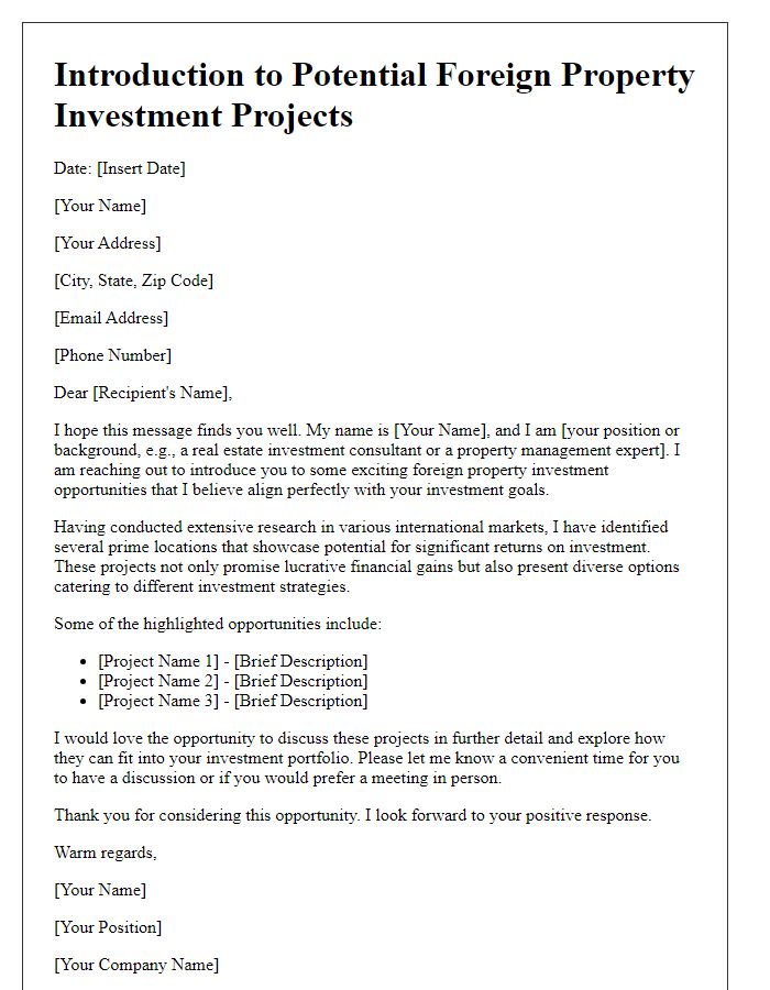 Letter template of introduction to potential foreign property investment projects