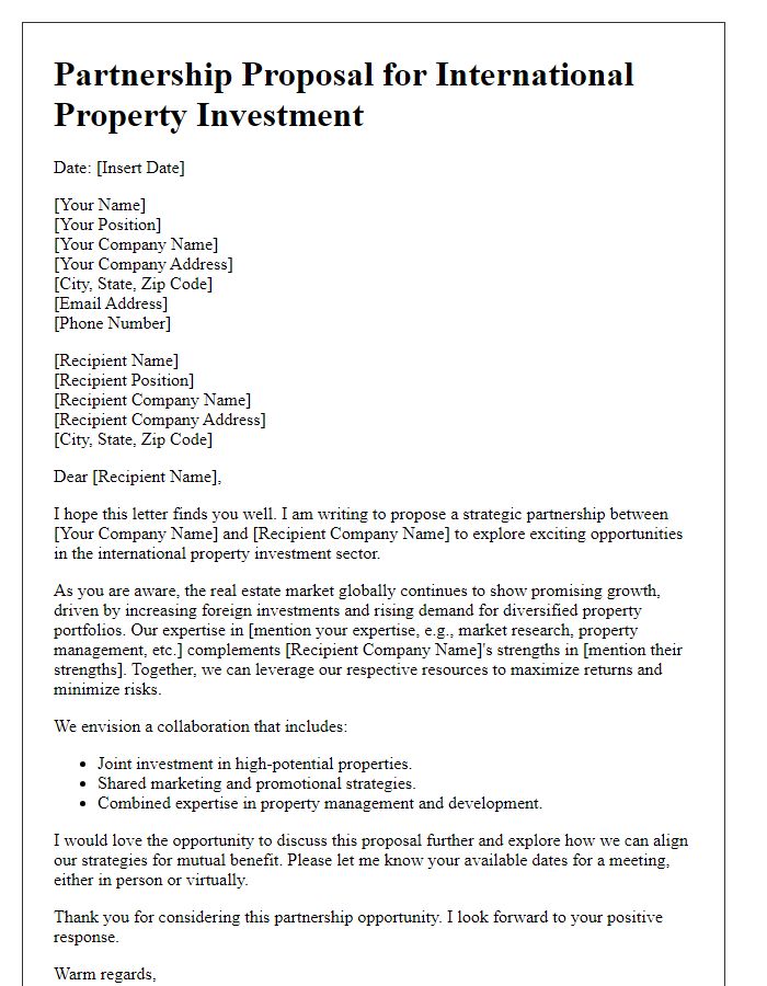 Letter template of proposal for partnership in international property investment