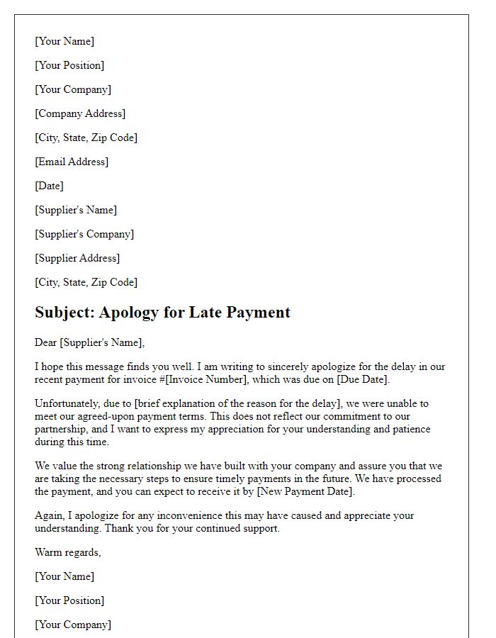 Letter template of late payment apology to a supplier