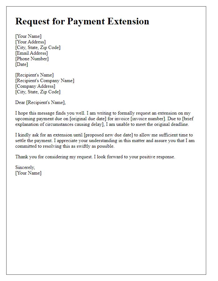 Letter template of late payment request for an extension