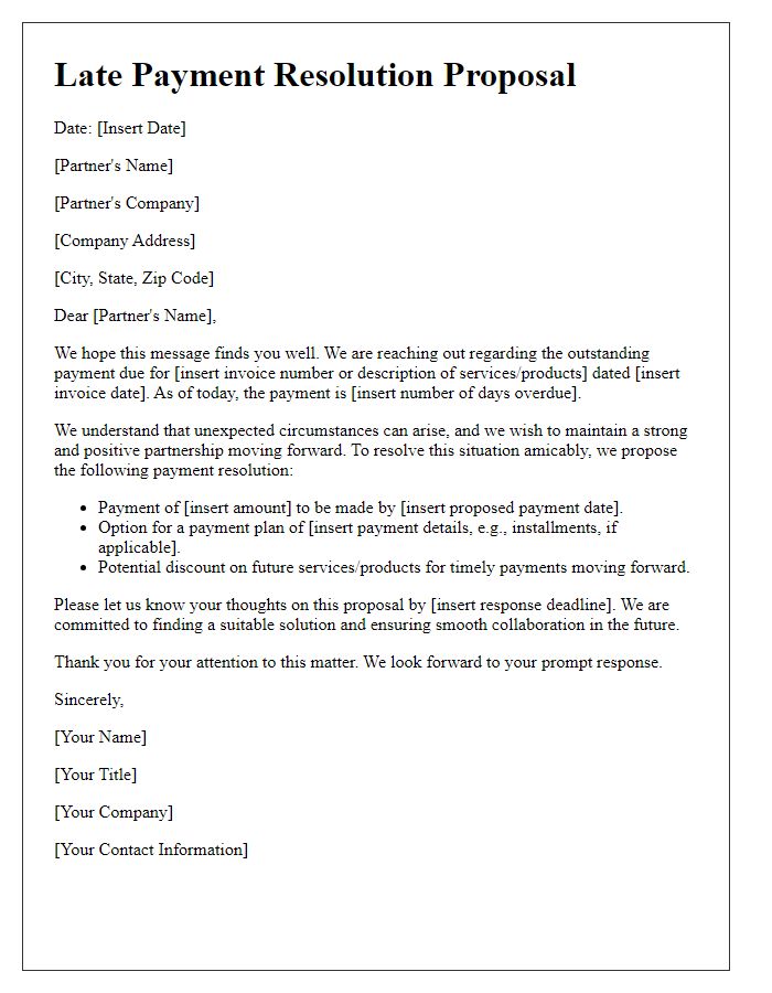 Letter template of late payment resolution proposal for partnerships