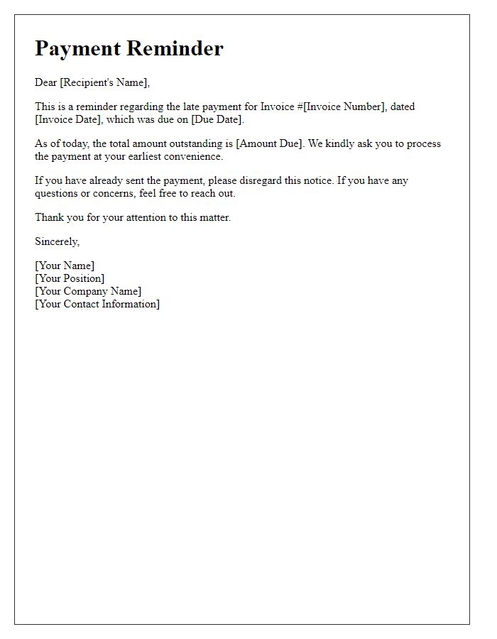 Letter template of late payment update for an invoice