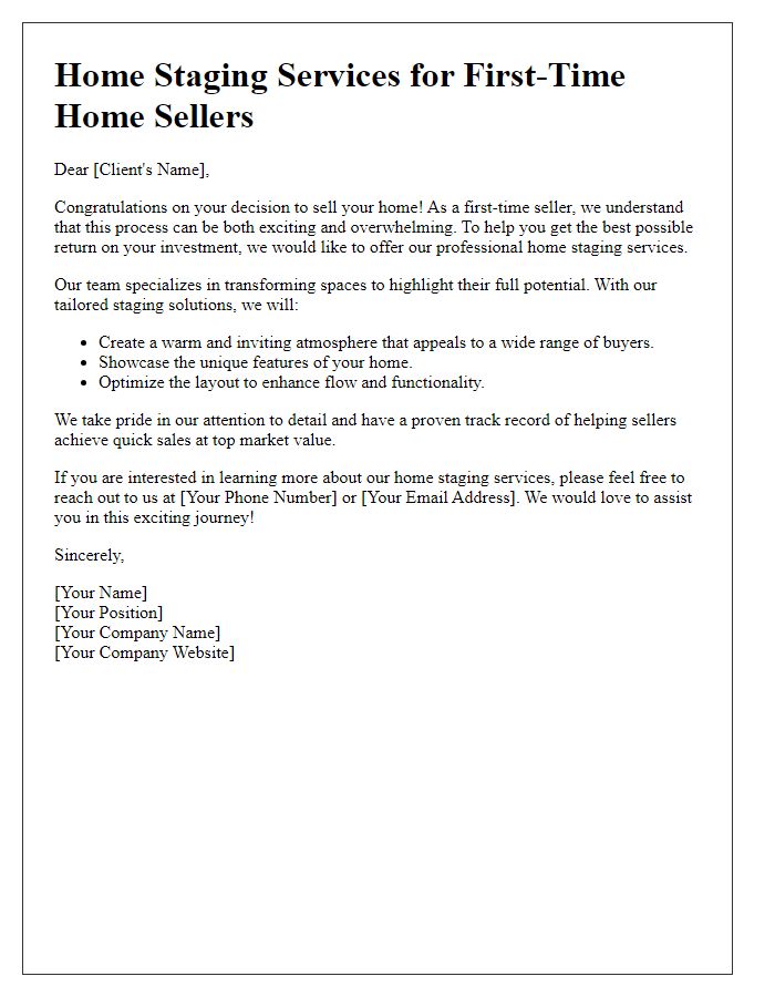 Letter template of home staging services for first-time home sellers.