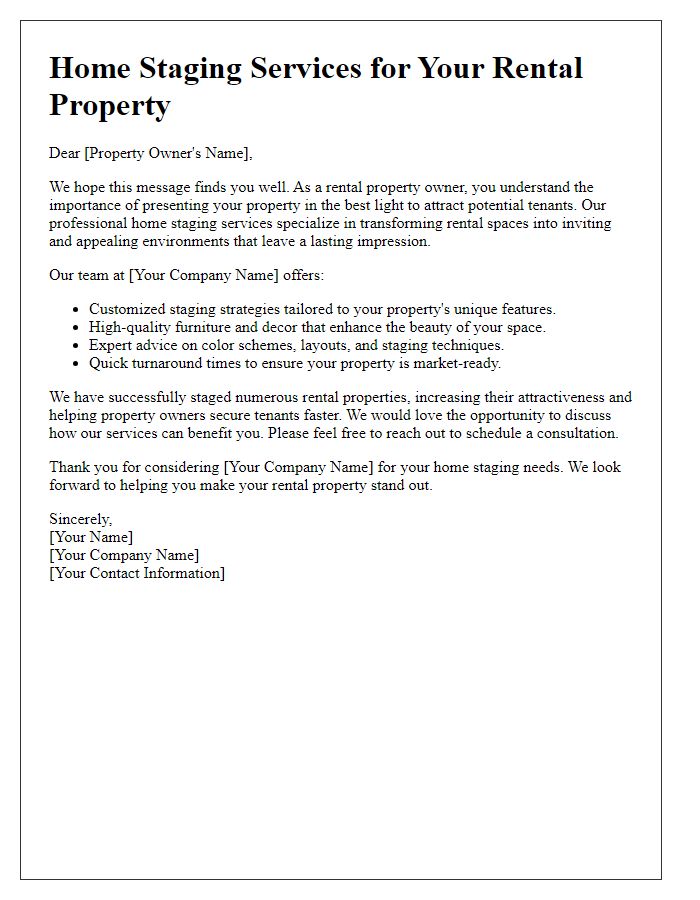 Letter template of home staging services for rental property owners.