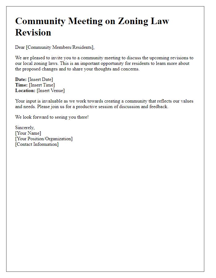 Letter template of community meeting on zoning law revision