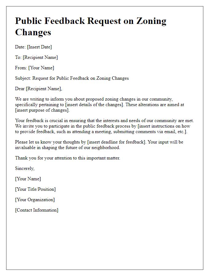 Letter template of public feedback request on zoning changes