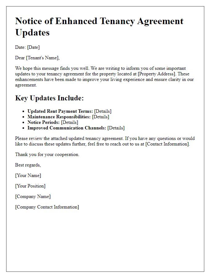 Letter template of enhanced tenancy agreement updates