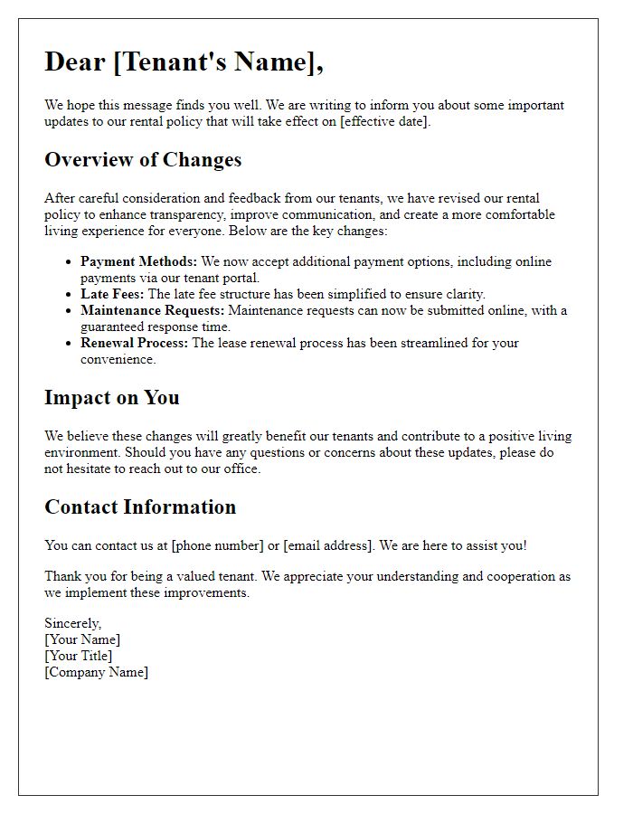 Letter template of improved rental policy explanation