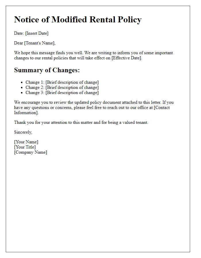 Letter template of modified rental policy notifications