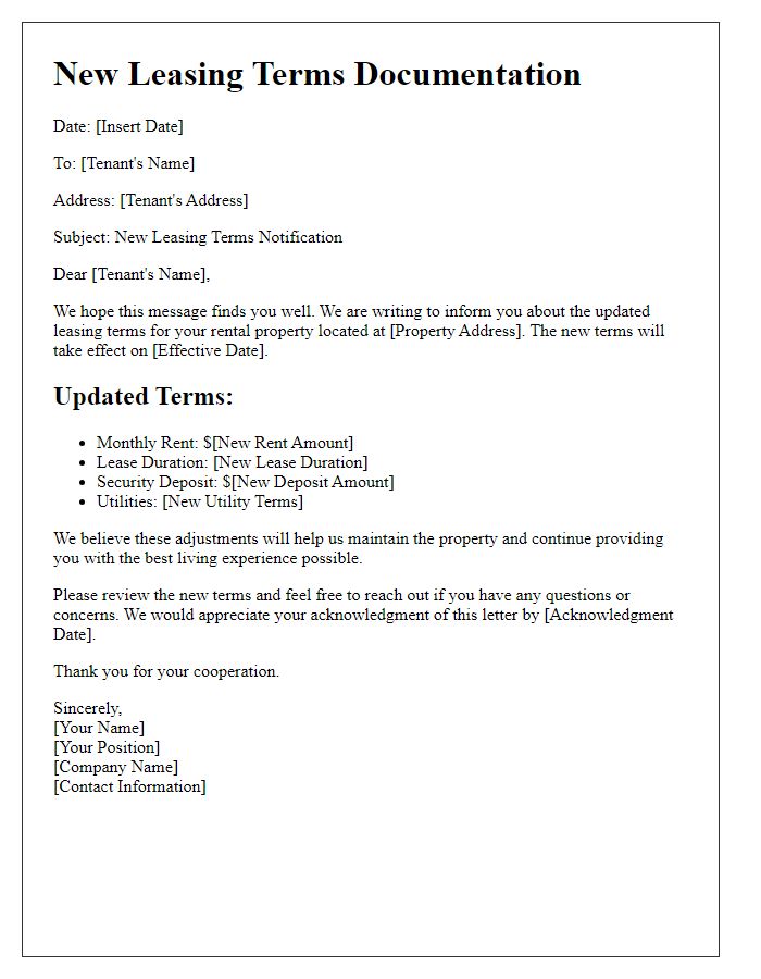 Letter template of new leasing terms documentation