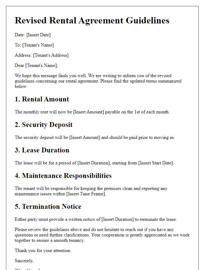 Letter template of revised rental agreement guidelines