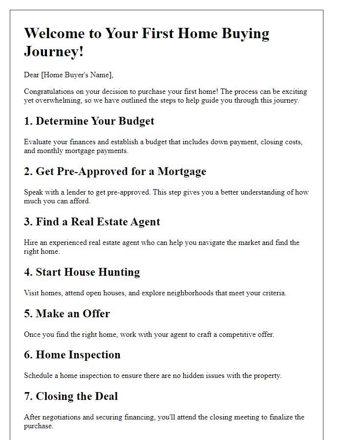 Letter template of first-time home buying process explained