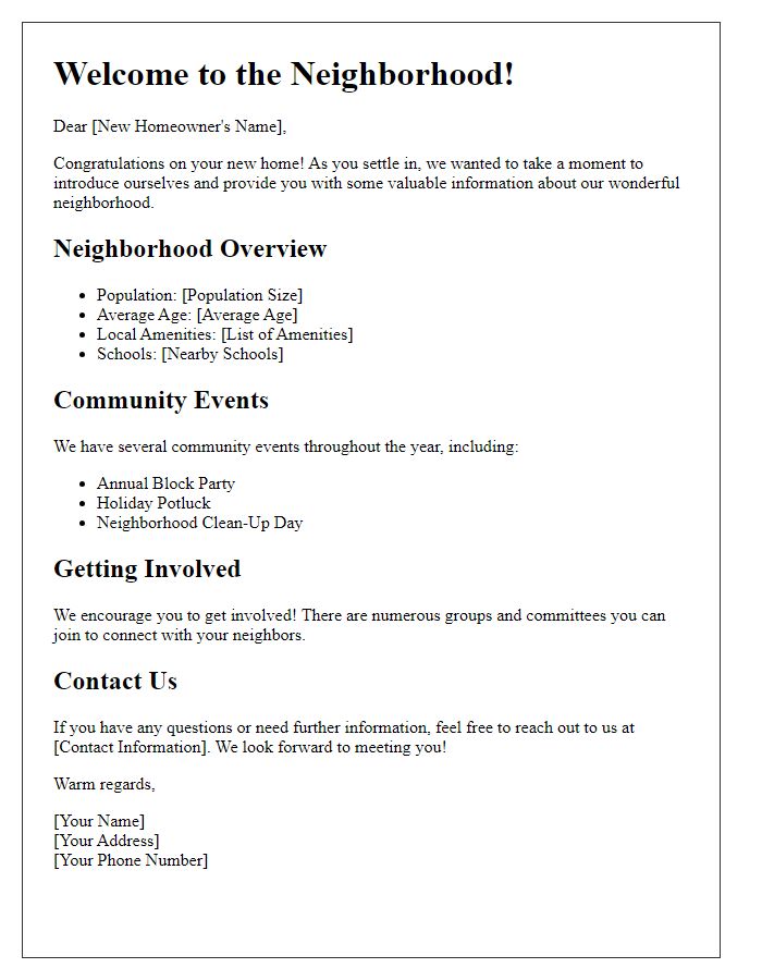 Letter template of neighborhood research for new homeowners