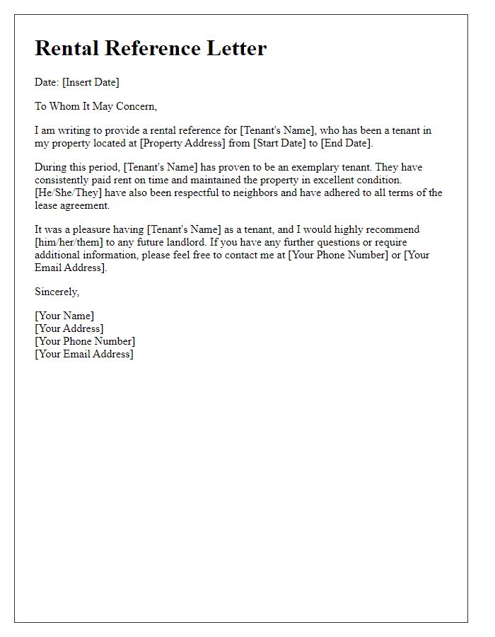 Letter template of rental reference letter for future landlords.