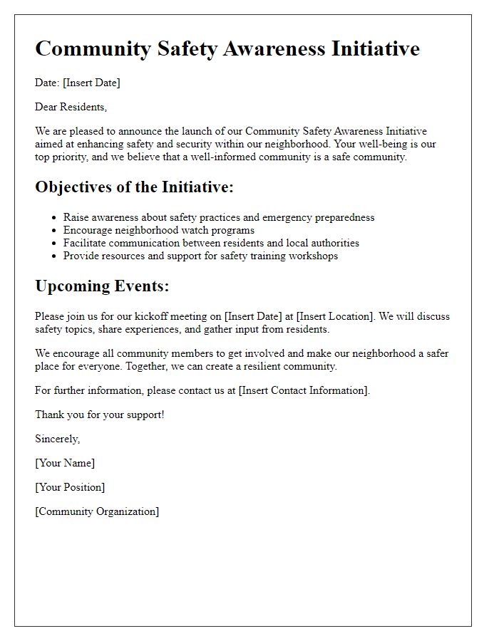 Letter template of community safety awareness initiative