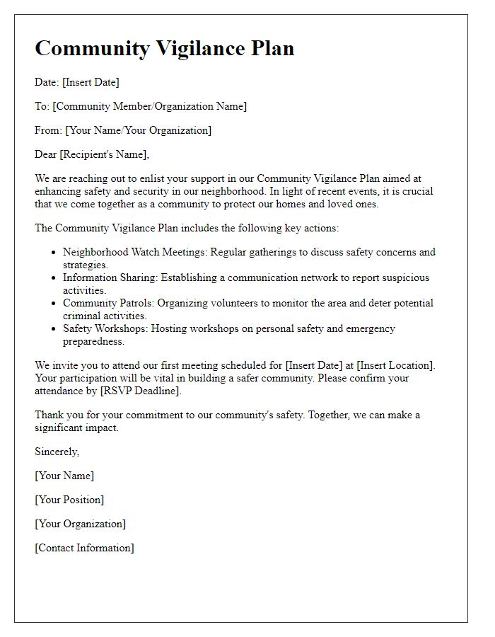 Letter template of community vigilance plan