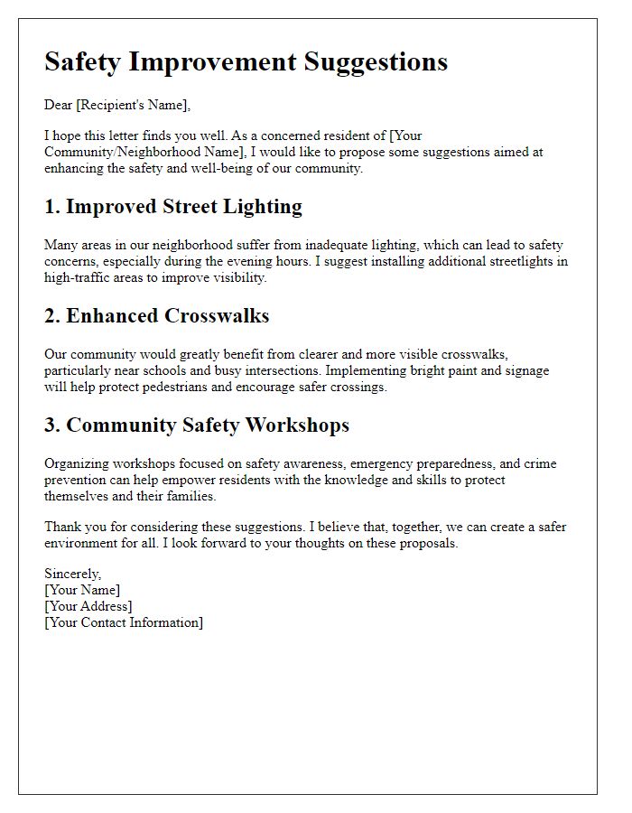 Letter template of local safety improvement suggestions