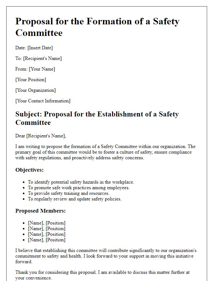 Letter template of safety committee formation proposal