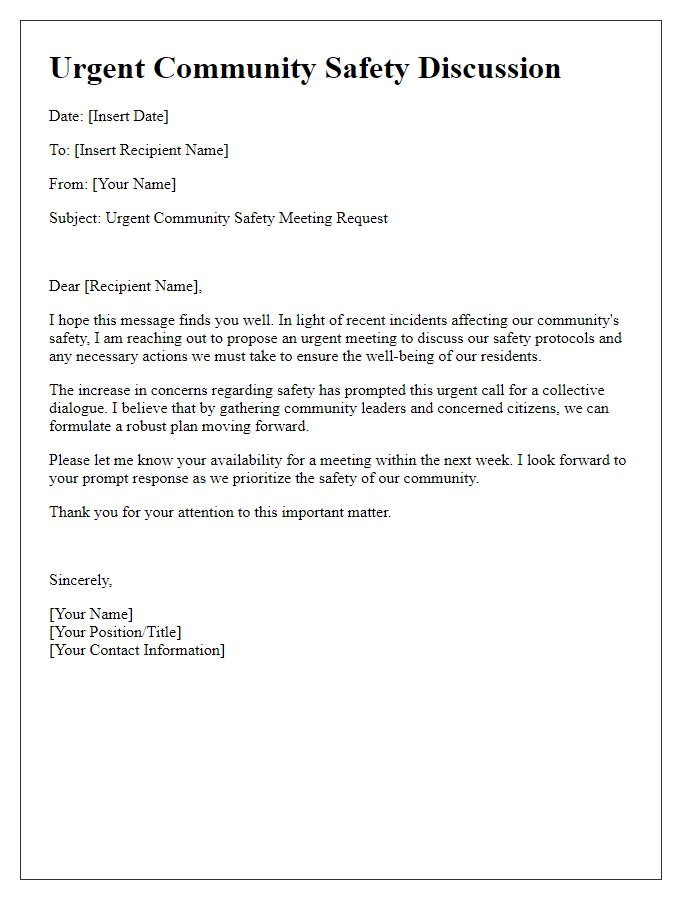 Letter template of urgent community safety discussions