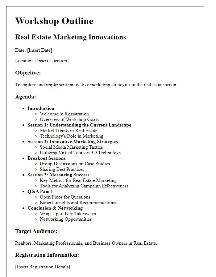 Letter template of an outline for a workshop on real estate marketing innovations