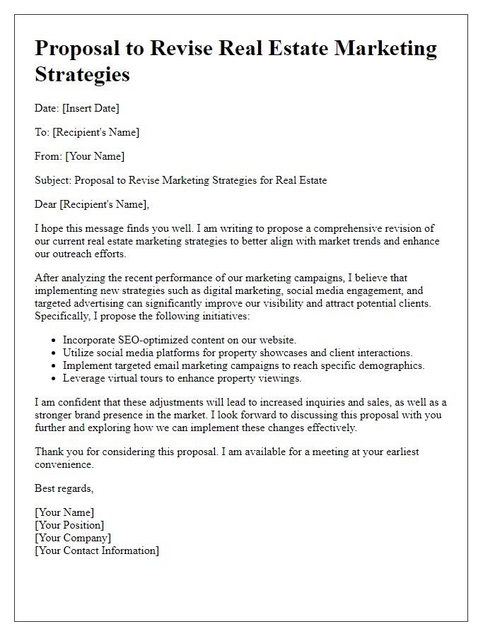 Letter template of a proposal to revise real estate marketing strategies