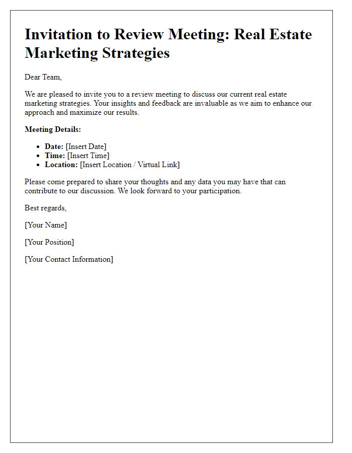 Letter template of a review meeting invitation for real estate marketing strategies