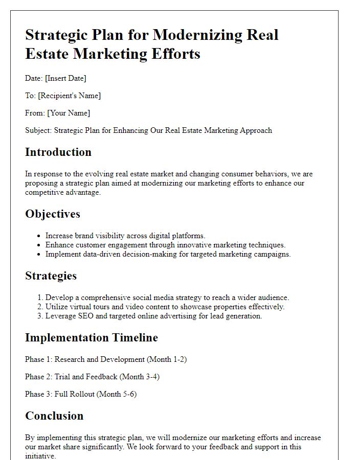 Letter template of a strategic plan for modernizing real estate marketing efforts