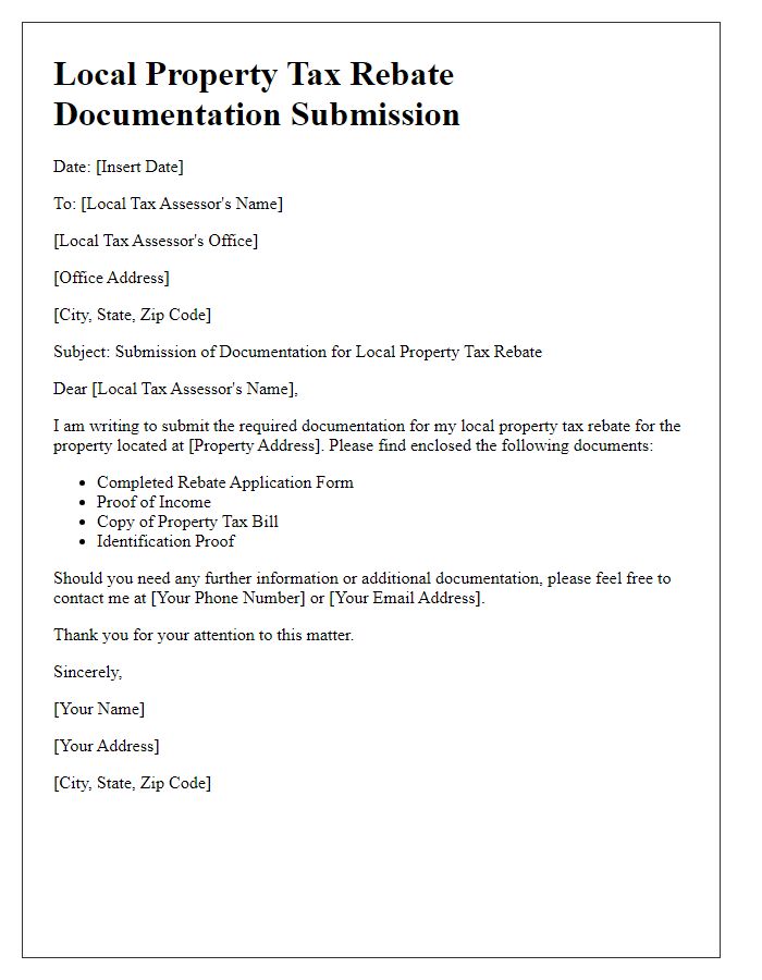 Letter template of local property tax rebate documentation submission