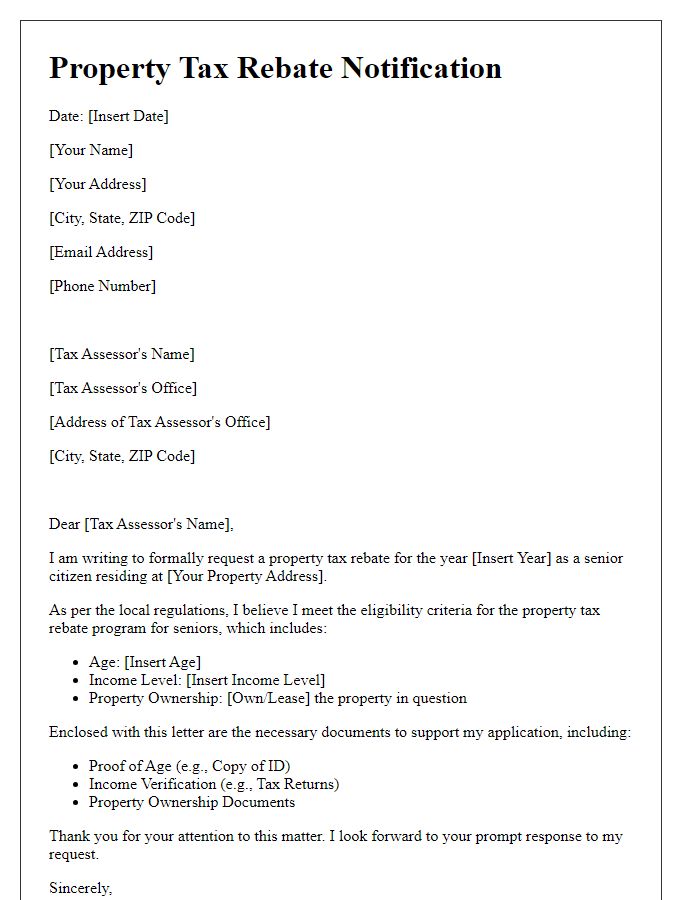 Letter template of local property tax rebate for senior citizens