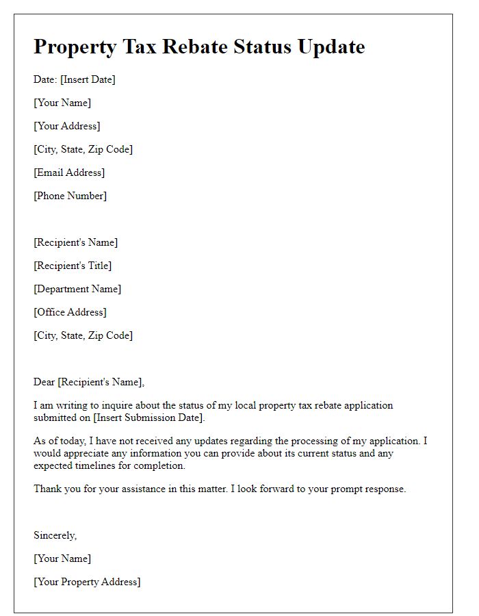 Letter template of local property tax rebate status update