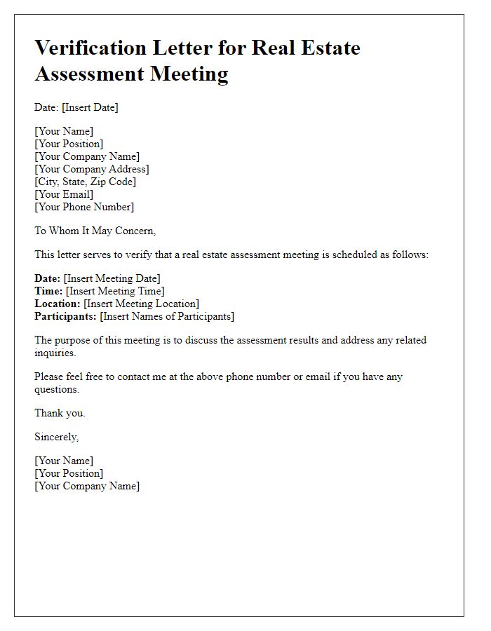 Letter template of verification for real estate assessment meeting