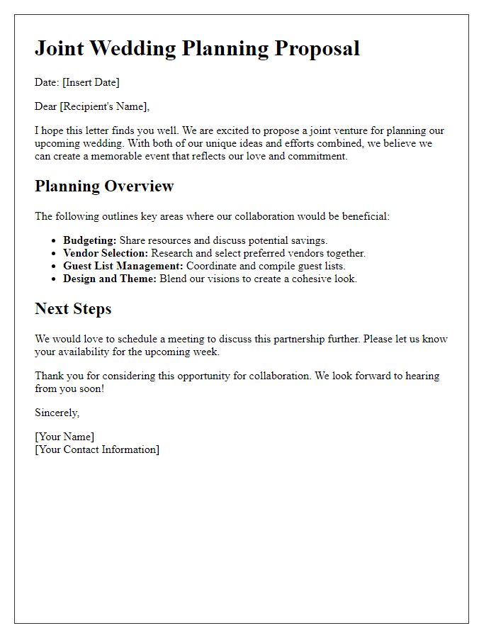 Letter template of joint wedding planning venture