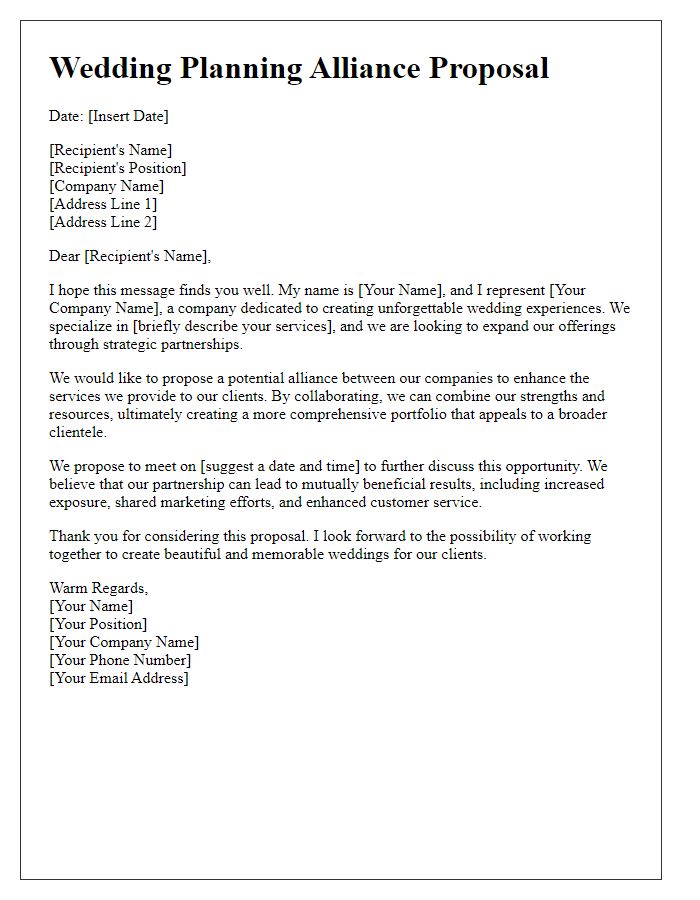 Letter template of wedding planning alliance proposal