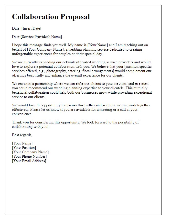 Letter template of wedding service provider collaboration