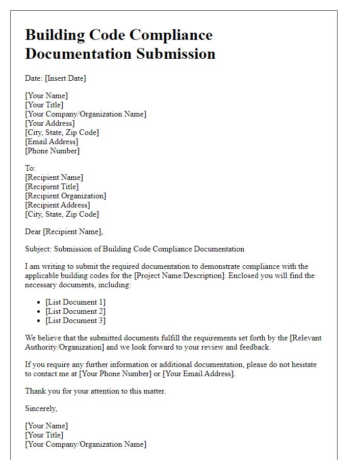 Letter template of building code compliance documentation submission.