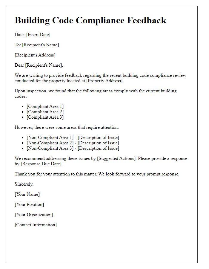 Letter template of building code compliance feedback.