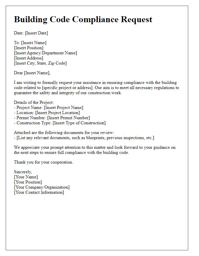 Letter template of building code compliance request.