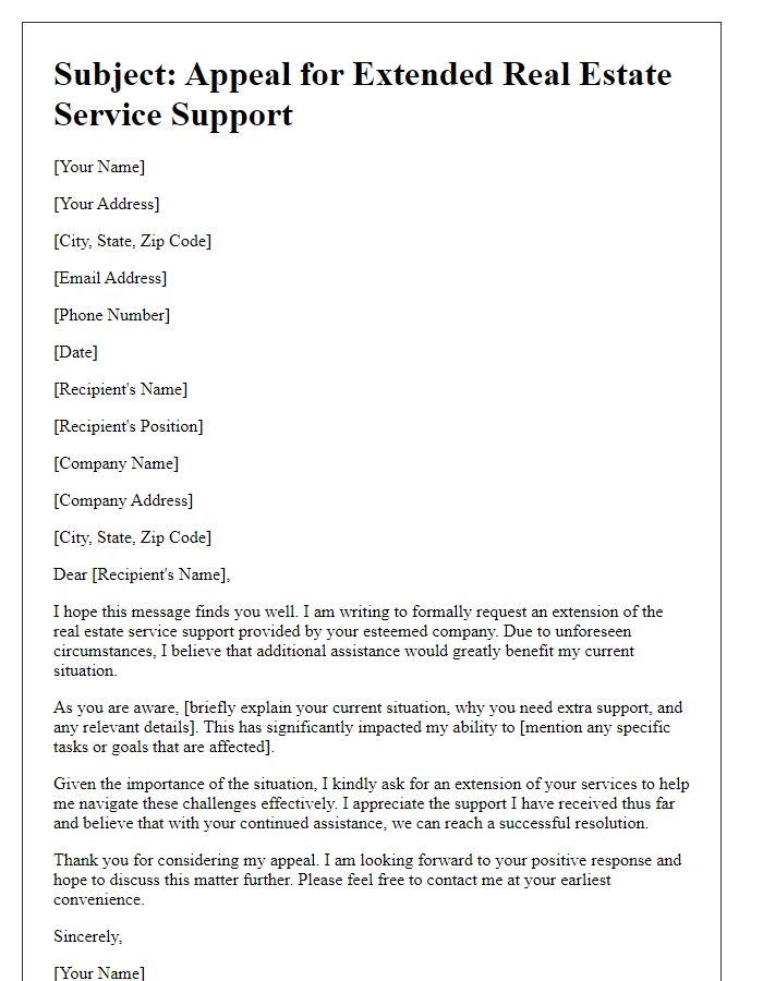 Letter template of appeal for extended real estate service support