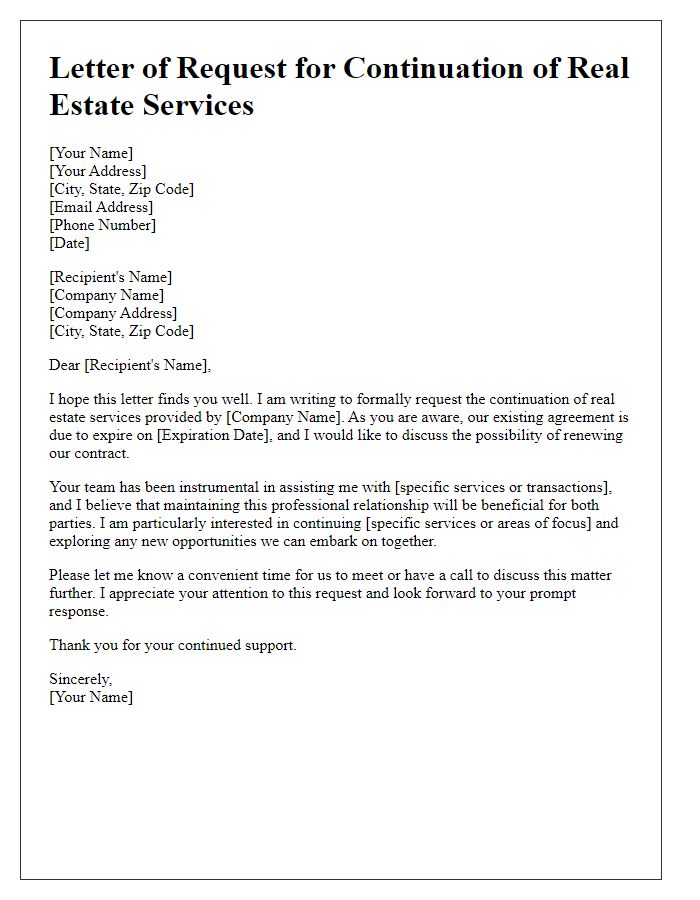 Letter template of formal request for real estate service continuation