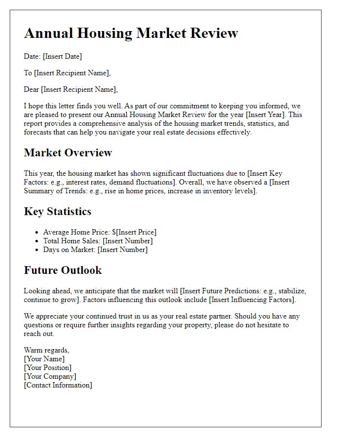 Letter template of annual housing market review