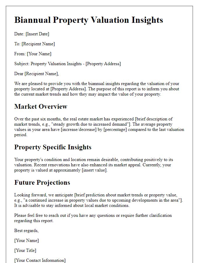 Letter template of biannual property valuation insights