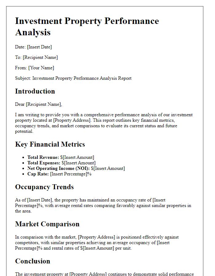 Letter template of investment property performance analysis