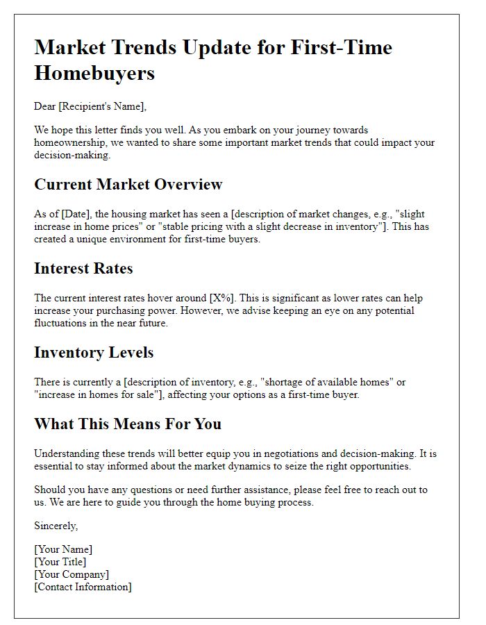 Letter template of market trends for first-time homebuyers