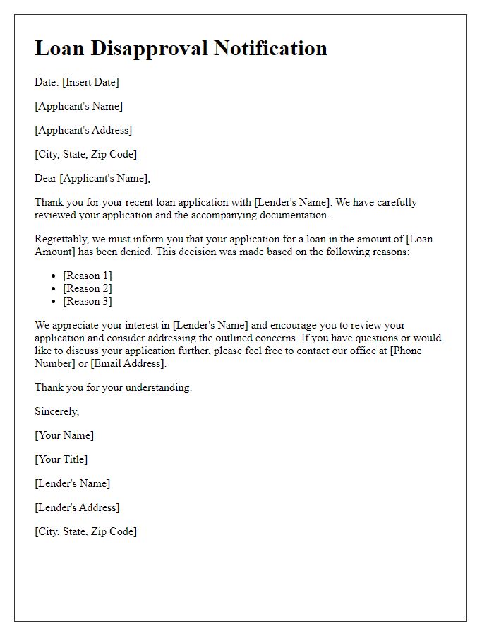 Letter template of loan disapproval letter.