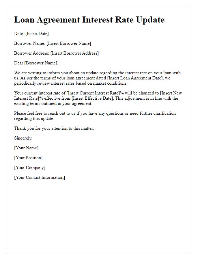 Letter template of loan agreement interest rate update