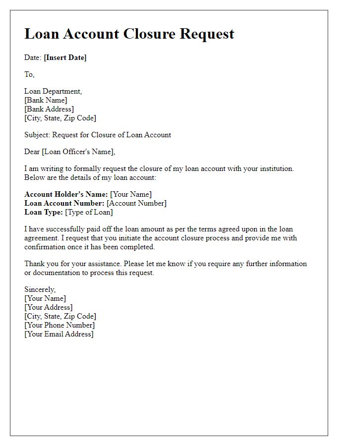 Letter template of Loan Account Closure