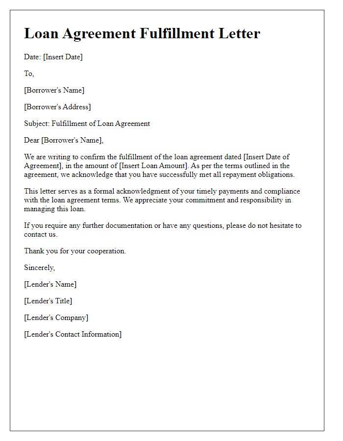 Letter template of Loan Agreement Fulfillment