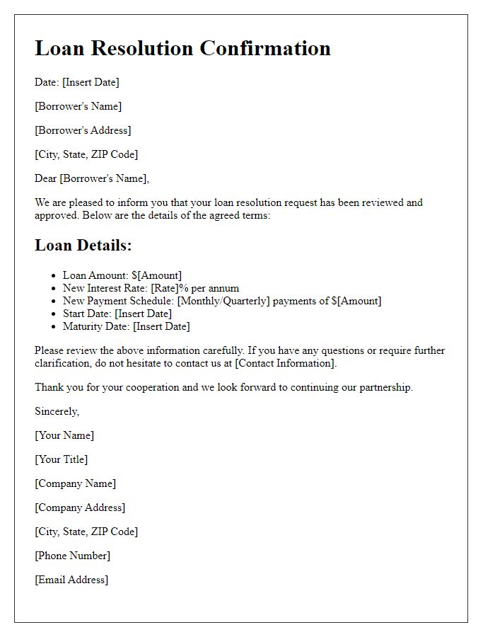 Letter template of Loan Resolution Confirmation